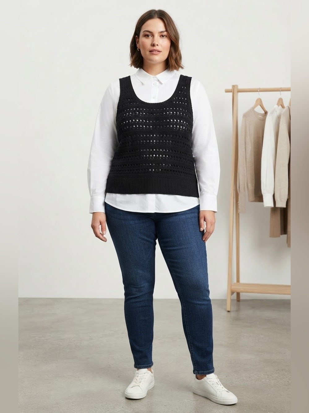 Old Navy Black Crocheted Knit Vest - Women's Layering Sweater